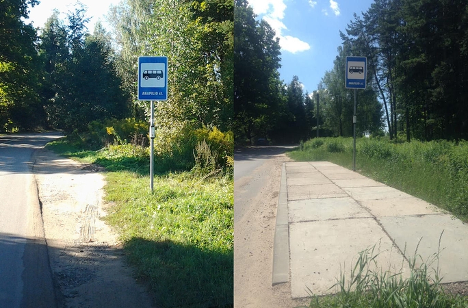 Taupiai: senomis krantinės plokštėmis grindžia autobusų stoteles