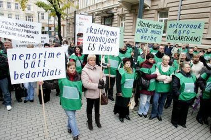 Prie Žemės ūkio ministerijos - protestas prieš pieno perdirbimo gamyklą