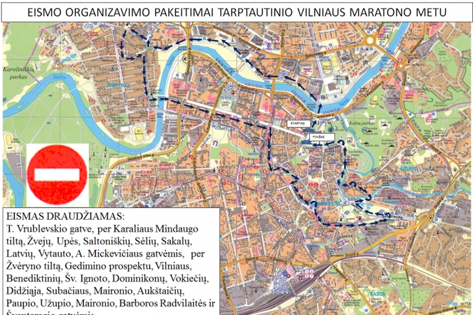 Sekmadienį Vilniuje bus draudžiamas eismas centrinėje miesto dalyje