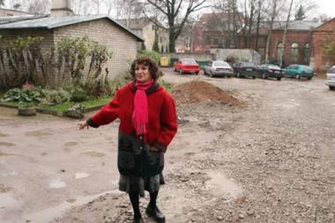 Priežastis: R.Gabrėnaitė įsitikinusi, kad, nutiesus kelią, visas kiemo vanduo subėgs prie laiptinių durų.